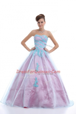Best Sweetheart Sleeveless Lace Up Sweet 16 Dress Light Blue Organza