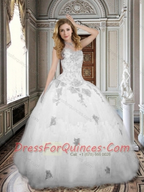 Simple White Sweetheart Tulle Discount Quinceanera Dresses with Appliques and Beading