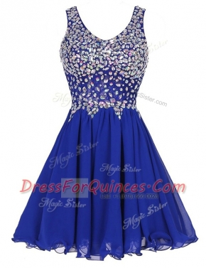 Enchanting Royal Blue Dress for Prom Prom and Party and For with Beading Straps Sleeveless Zipper