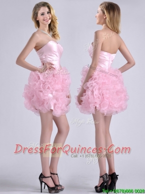 Modest Sweetheart Rolling Flowers Short Dama Dress in Baby Pink