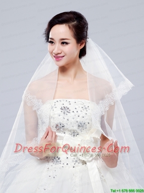 2014 Simple One-Tier Bridal Veils with Lace Appliques Edge