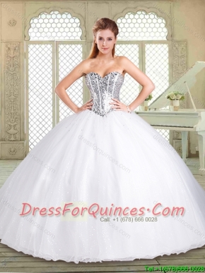 Simple Sweetheart Paillette Quinceanera Dresses in White