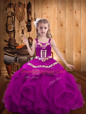 Trendy Floor Length Ball Gowns Sleeveless Fuchsia Kids Formal Wear Lace Up