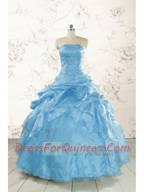 2015 Aqua Blue Hot Sale Appliques Quinceanera Dresses