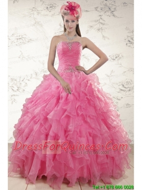 2015 Ball Gown Organza Quinceanera Dresses with Beading and Ruffles