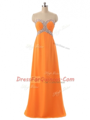 Floor Length Empire Sleeveless Orange Prom Dress Lace Up