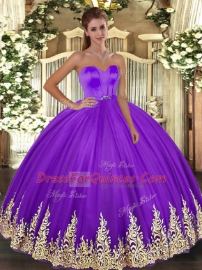 Graceful Appliques Quinceanera Dresses Eggplant Purple Lace Up Sleeveless Floor Length