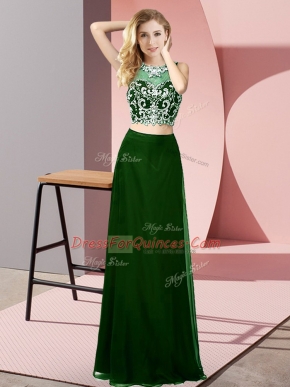 Fashionable Dark Green Sleeveless Beading Floor Length Prom Dresses