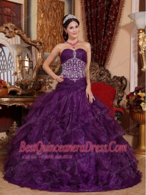 Purple A-line Sweetheart Floor-length Organza Beading Quinceanera Dress