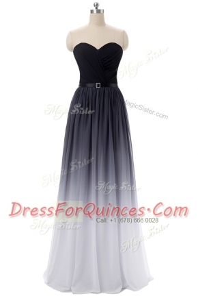 Belt Prom Dresses Black Lace Up Sleeveless Floor Length