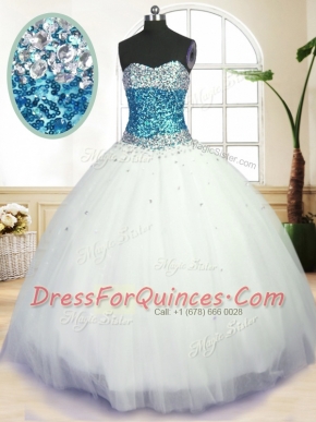 Great White Sweetheart Lace Up Beading Quince Ball Gowns Sleeveless