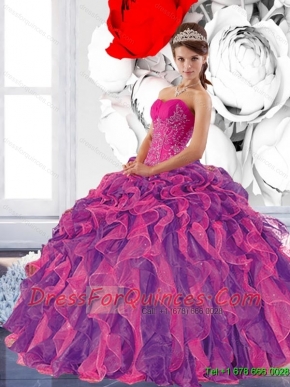 Colorful Sweetheart 2015 Quinceanera Dress with Appliques and Ruffles