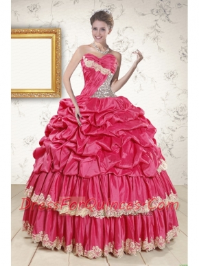 2015 Cheap Appliques Sweet 15 Dresses in Coral Red