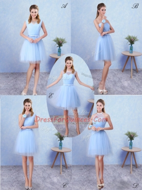 Blue Dama Dress for Quinceanera Prom and Party with Ruching Scoop Sleeveless Lace Up