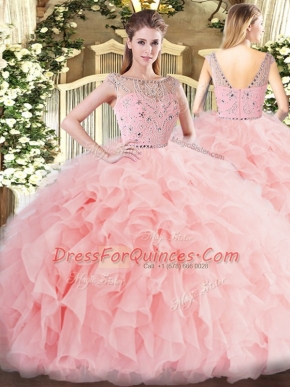 Classical Beading and Ruffles 15 Quinceanera Dress Baby Pink Zipper Sleeveless Floor Length