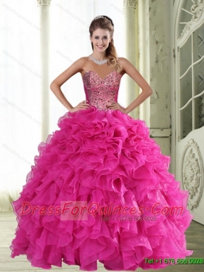 New Styles Sweetheart Hot Pink 2015 Quinceanera Dresses with Beading and Ruffles