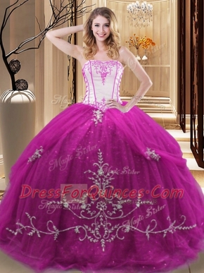 Gorgeous Floor Length Fuchsia 15th Birthday Dress Strapless Sleeveless Lace Up