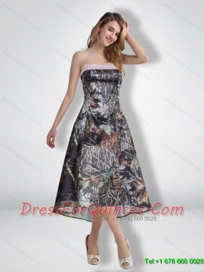 Modest Empire Strapless Camo Prom Dresses with Ribbons for 2015