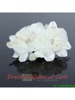 Pretty White Tulle Imitation and Pearls Hair Flower
