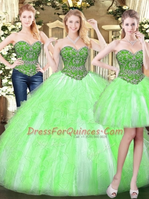 Great Sweetheart Neckline Beading and Ruffles Vestidos de Quinceanera Sleeveless Lace Up
