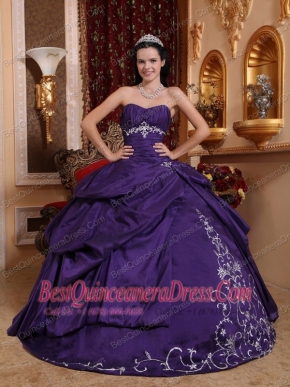 Purple Ball Gown Sweetheart Floor-length Taffeta Embroidery Quinceanera Dress