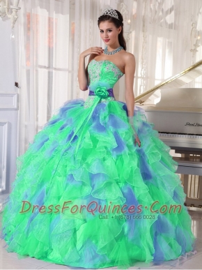 Green and Blue Sweetehart Ruffles and Appliques Pretty Quinceanera Dresses