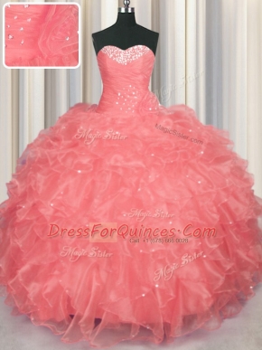 Artistic Organza Sleeveless Floor Length 15th Birthday Dress and Beading and Ruffles