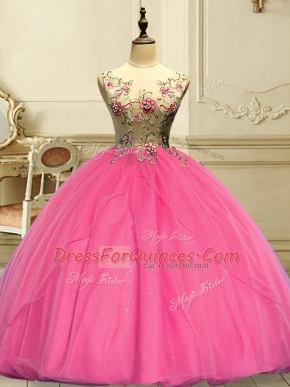 New Arrival Sleeveless Lace Up Floor Length Appliques Sweet 16 Quinceanera Dress