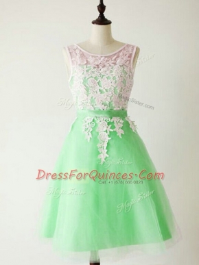 Apple Green Scoop Lace Up Lace Dama Dress Sleeveless
