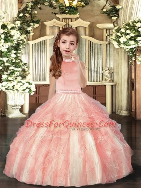 Cute Halter Top Sleeveless Tulle Little Girls Pageant Dress Beading and Ruffles Backless