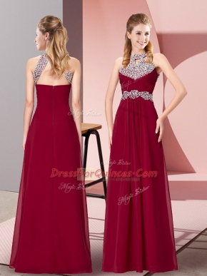 Free and Easy Burgundy Sleeveless Floor Length Beading and Ruching Zipper Prom Party Dress