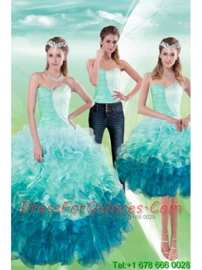 2015 New Styles Multi Color Sweetheart Quince Dresses with Beading and Ruffles