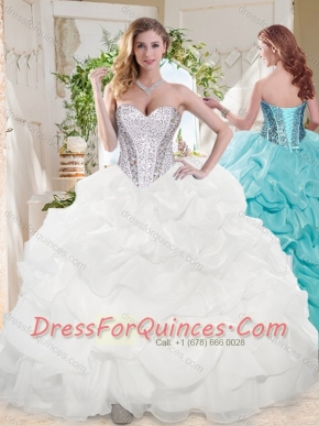 Beautiful Ball Gown Sweetheart Organza Beading and Bubbles Quinceanera Dress in White