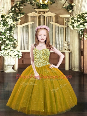 Brown Sleeveless Floor Length Beading Lace Up Little Girl Pageant Gowns