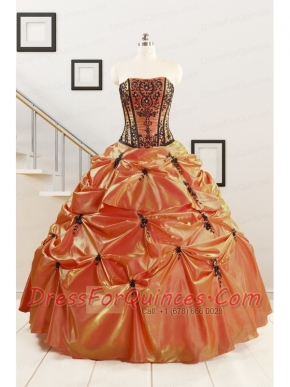 2015 Cheap Appliques Quinceanera Dresses in Orange Red and Black