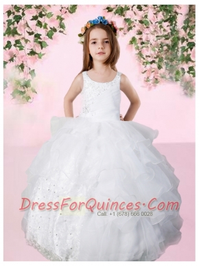 2014 Gorgeous White Little Girl Pageant Dresses With Beading and Ruffled Layers