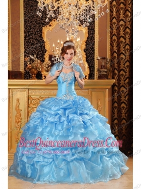Baby Blue Ball Gown Sweetheart Floor-length Organza Appliques Quinceanera Dress