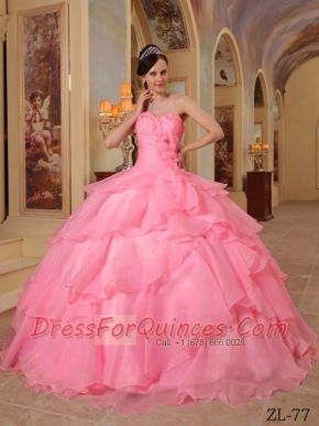 Watermelon Ball Gown Sweetheart Floor-length Organza Beading Beautiful Quinceanera Dress