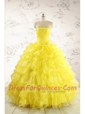 New Style Yellow Quinceanera Dresses with Beading and Ruffles