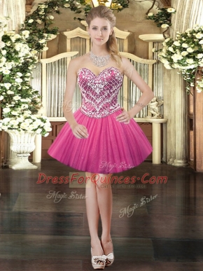 Ideal Beading Hot Pink Lace Up Sleeveless Mini Length