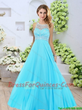 2016 Classical Spring Bateau Aqua Blue Prom Dresses with Brush Train