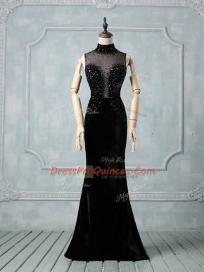 Custom Made Sleeveless Beading Zipper Prom Dresses with Black Brush Train