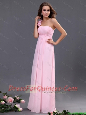 2016 Empire One Shoulder Prom Dresses with Hand Made Flowers
