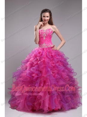 Fuchsia Ball Gown Sweetheart Floor-length Orangza Appliques Quinceanera Dress