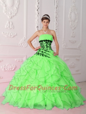 Perfect Spring Green Strapless Appliques and Ruffles Quinceanera Dress