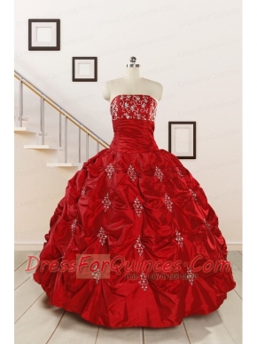 Cheap Appiques Beading Quinceanera Dresses in Red