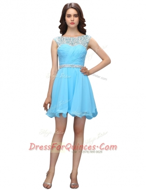 Edgy Bateau Sleeveless Zipper Prom Party Dress Baby Blue Organza