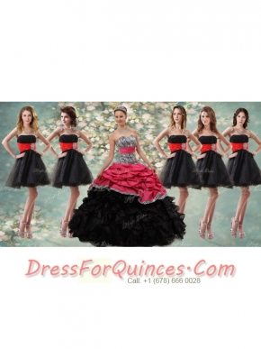 Pretty Zebra Ruffled Red and Black Quinceanera Dress and Beaded Short Dama Dresses
