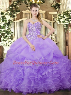 Sexy Lilac Sweetheart Neckline Beading and Ruffles and Pick Ups Sweet 16 Quinceanera Dress Sleeveless Lace Up