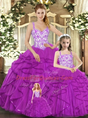Clearance Floor Length Ball Gowns Sleeveless Fuchsia 15 Quinceanera Dress Lace Up